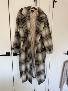 VICI Vero Moda Plaid Trench Coat in Cream & Black